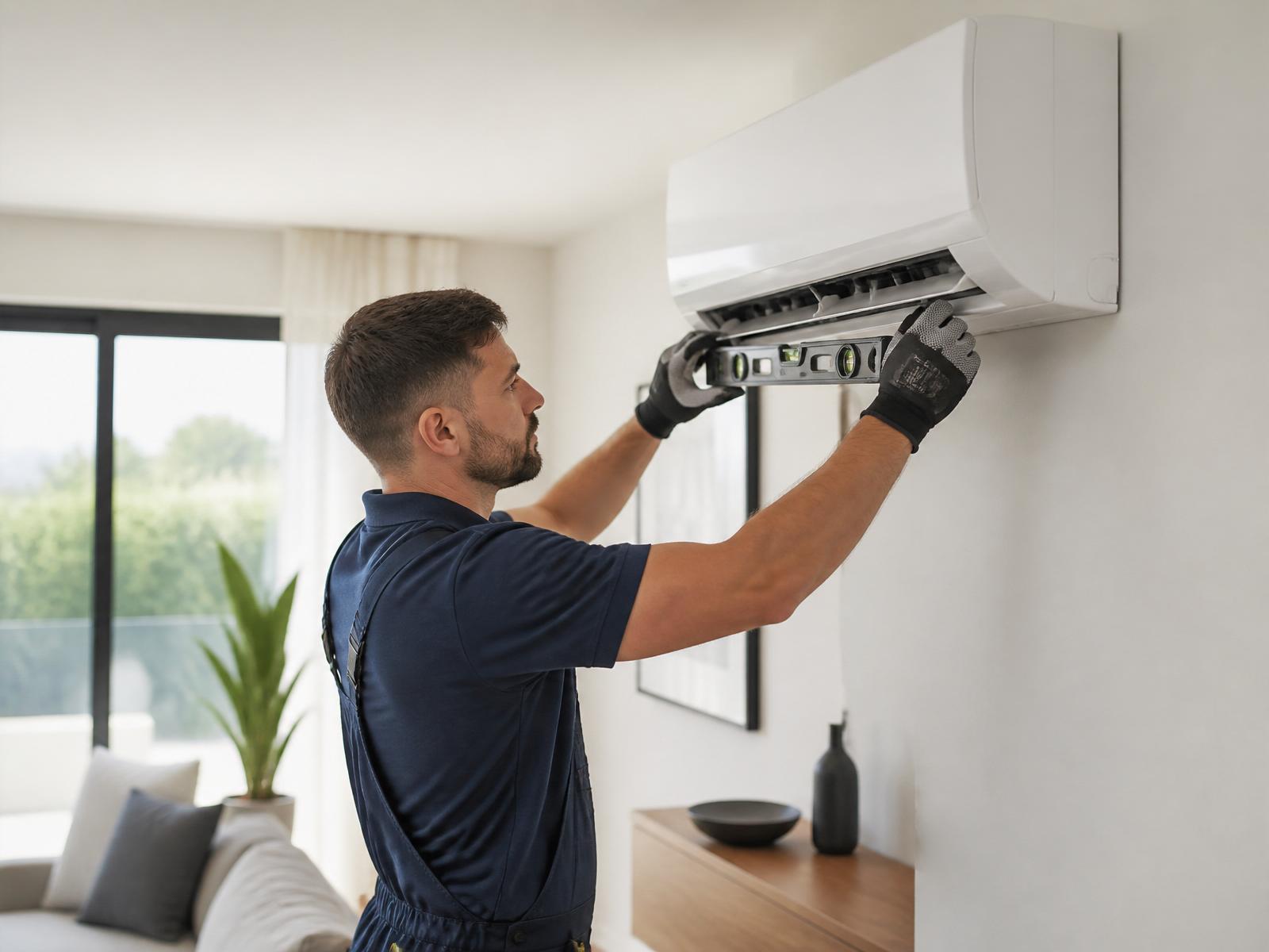 Technicien EBC installant une climatisation